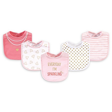 Little Treasure Sparkling 5-Pack Drooler Bibs in Light Pink. View a larger version of this product image.