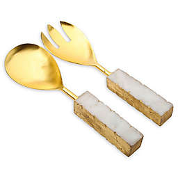 Classic Touch Salad Server Set with Agate Stone Handles in Gold