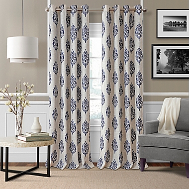 Navara Medallion 95-Inch Grommet Room Darkening Window Curtain Panel in Navy (Single). View a larger version of this product image.