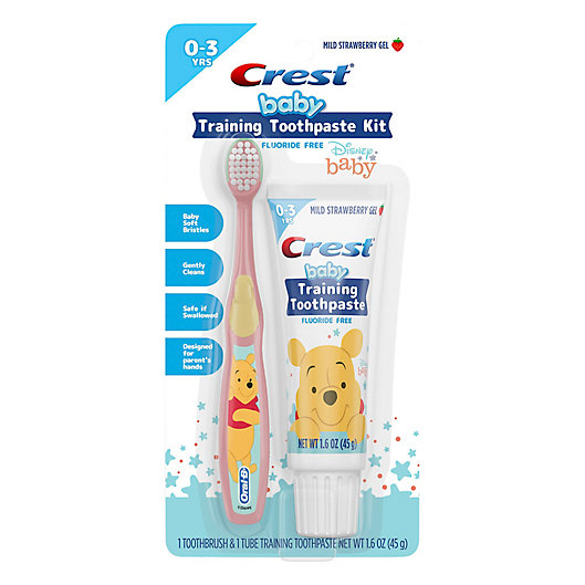 Alternate image 1 for Crest® Training Baby Fluoride Free Toothpaste Kit in  Mild Strawberry Gel
