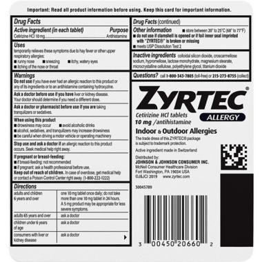 Zyrtec&reg; 60-Count 10 mg 24 Hour Allergy Relief Tablets. View a larger version of this product image.