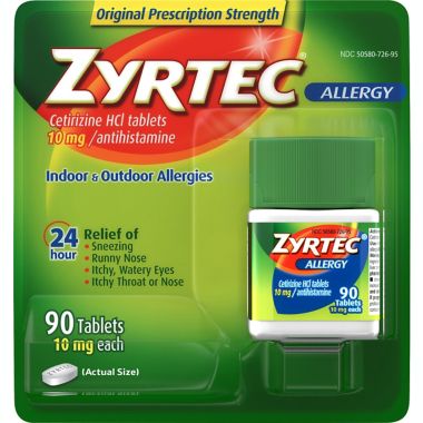 Zyrtec&reg; 90-Count 10 mg 24 Hour Allergy Relief Tablets. View a larger version of this product image.