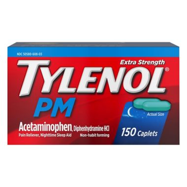 Tylenol&reg; PM Extra Strength 150-Count Pain Reliever &amp; Sleep Aid Caplets. View a larger version of this product image.