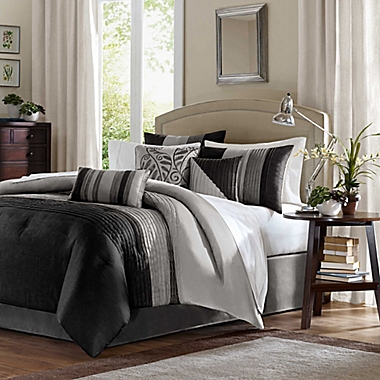 Madison Park&reg; Amherst 7-Piece Queen Comforter Set in Black/Grey. View a larger version of this product image.