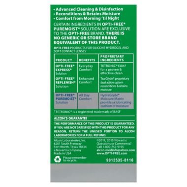 Alcon&reg; OPTI-FREE&reg; Puremoist&reg; 2 fl. oz. Multi-Purpose Contact Lens Solution. View a larger version of this product image.