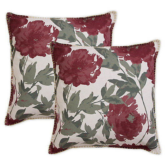 Alternate image 1 for Floral Whipstitch Square Throw Pillows in Cabernet (Set of 2)
