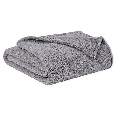 Brooklyn Loom Marshmallow Sherpa King Throw Blanket in Grey. View a larger version of this product image.