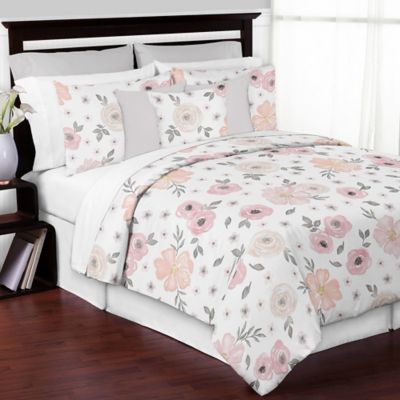 Sweet Jojo Designs&reg; Watercolor Floral 3-Piece King Comforter Set in Pink/Grey