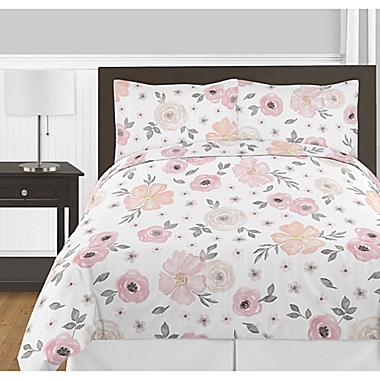 Sweet Jojo Designs&reg; Watercolor Floral 3-Piece King Comforter Set in Pink/Grey. View a larger version of this product image.