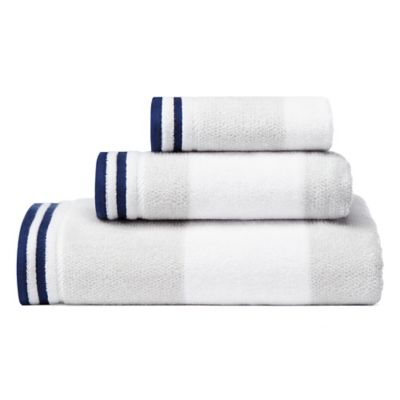 navy and white striped towels