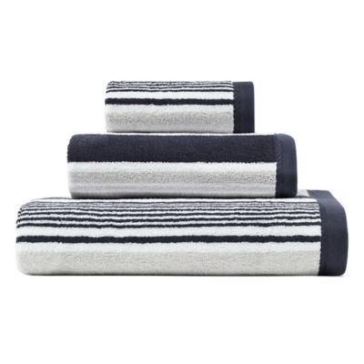 grey white striped towels