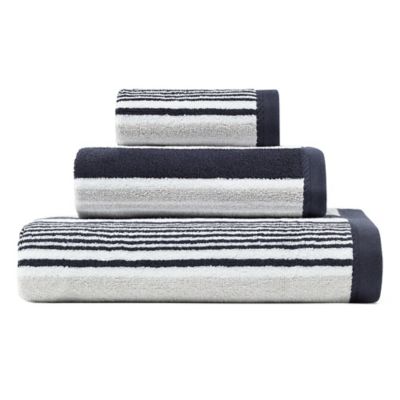 grey striped towels