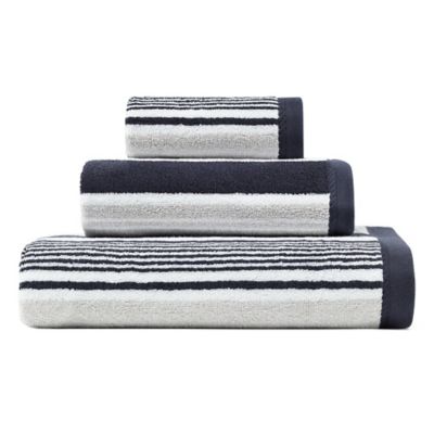 black white striped towels