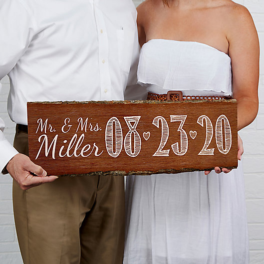 Alternate image 1 for Our Wedding Date 23-Inch x 10-Inch Personalized Basswood Plank Sign