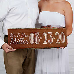Our Wedding Date 23-Inch x 10-Inch Personalized Basswood Plank Sign