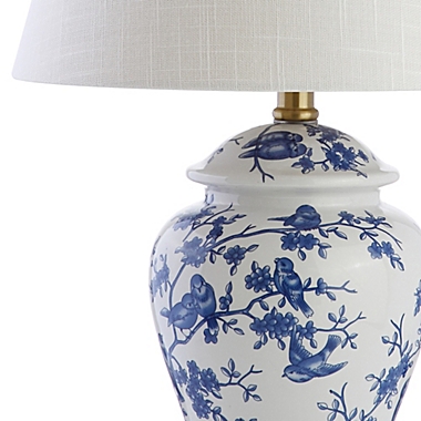 JONATHAN Y Georgia Chinoiserie Table Lamp in Blue with Linen Shade. View a larger version of this product image.
