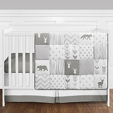 Sweet Jojo Designs&reg; Woodsy 4-Piece Crib Bedding Set in White/Grey. View a larger version of this product image.