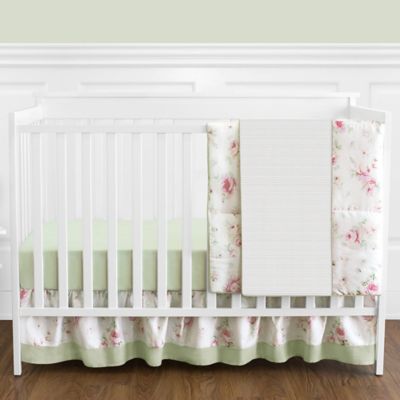 pink and green baby bedding