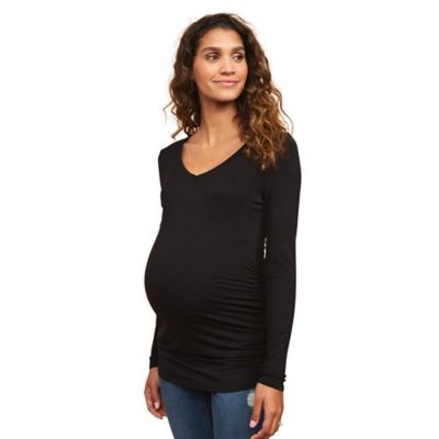 Motherhood Maternity&reg; Large Long Sleeve Side Ruched Maternity T-Shirt in Black
