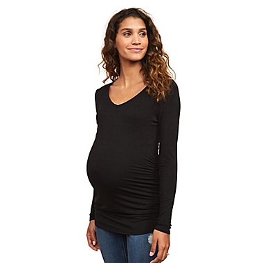 Motherhood Maternity&reg; Large Long Sleeve Side Ruched Maternity T-Shirt in Black. View a larger version of this product image.