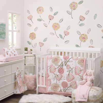 pink and grey floral crib bedding