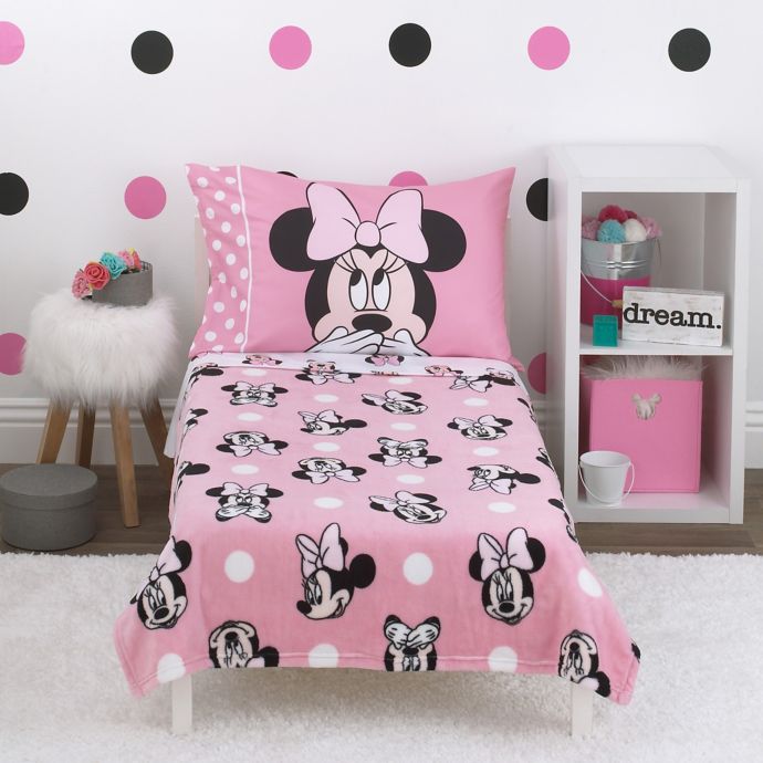 Disney Blushing Minnie Mouse 4 Piece Toddler Bedding Set In Pink