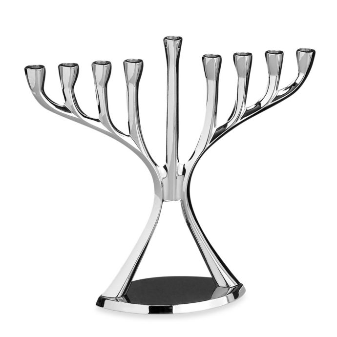 Small Contemporary Aluminum Menorah with Silver Plated Finish Bed