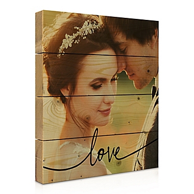 Designs Direct “Love" 14.25-Inch Square Pallet Wood Wedding Photo with Black Script. View a larger version of this product image.