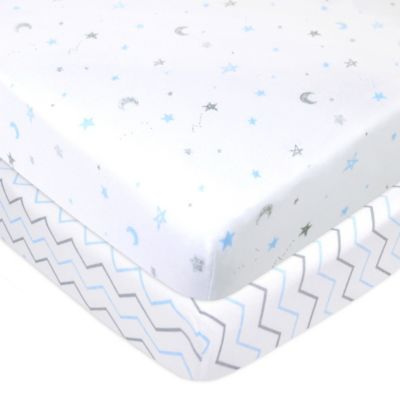 TL Care 100% Natural Cotton Value Jersey Knit Fitted Pack N Play Playard Sheet Soft Breathable for Boys and Girls Stars and Moon 
