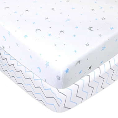 TL Care Printed 100% Natural Cotton Value Jersey Knit Fitted Portable/Mini-Crib Sheet for Boys and Girls Blue Stars and Moon Soft Breathable 