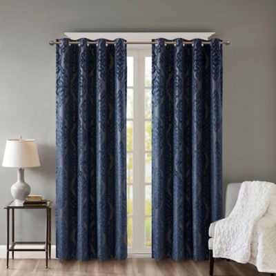 navy patterned curtains