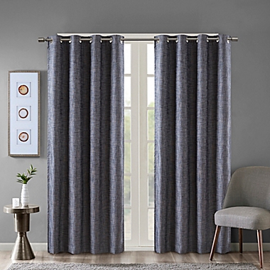 SunSmart Maya Printed Heathered 54-Inch Grommet Room Darkening Curtain Panel in Navy (Single). View a larger version of this product image.