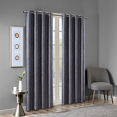SunSmart Maya Printed Heathered 54-Inch Grommet Room Darkening Curtain Panel in Navy (Single). View a larger version of this product image.