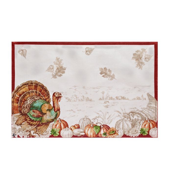 Elrene Home Fashions Holiday Turkey Bordered Placemats (Set of 4) Bed