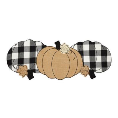 Burlap and Check Pumpkin Centerpiece Runner - 13" x 36" - Black/White - Elrene Home Fashions