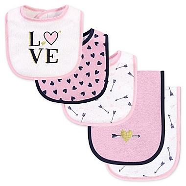 Hudson Baby&reg; 5-Piece Love Bib and Burp Cloth Set. View a larger version of this product image.
