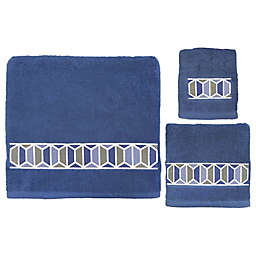 Hexagon Border 3-Piece Towel Set in Blue