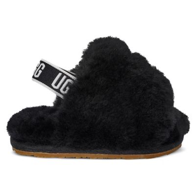 UGG&reg; Size 12-18M Fluff Strap Sandal in Black