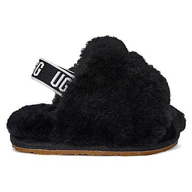 UGG&reg; Size 6-12M Fluff Strap Sandal in Black. View a larger version of this product image.