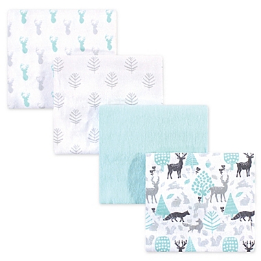 Hudson Baby&reg; 4-Pack Flannel Recieving Blankets in Woodland Teal. View a larger version of this product image.