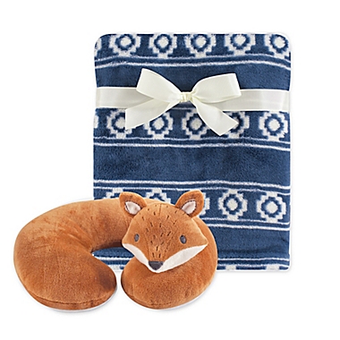 Hudson Baby&reg; Modern Fox Neck Pillow and Blanket Set in Navy/Orange. View a larger version of this product image.