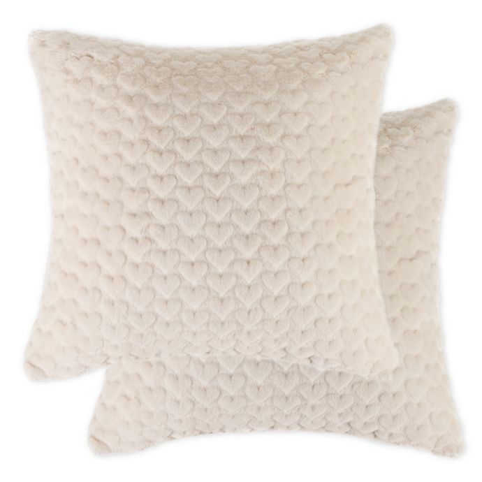 Belton Heart Faux Fur 18Inch Square Throw Pillows in OffWhite (Set of