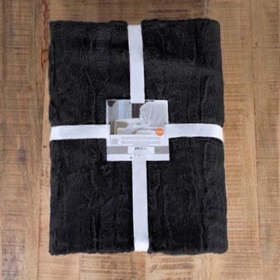 Reversible Textured Faux Fur Throw Blanket In Black | Bed Bath & Beyond