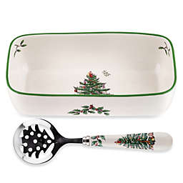 Spode® Christmas Tree Cranberry Server with Slotted Spoon