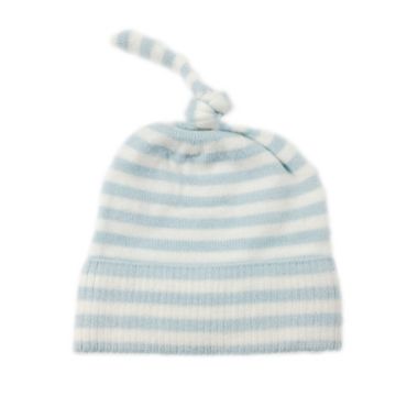 NYGB&trade; Newborn 2-Pack Striped Top Knot and Solid Knit Hats in Pastel Blue. View a larger version of this product image.