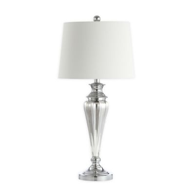 silver table lamp with white shade