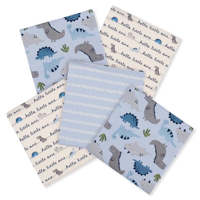 Gerber 5 Pack Dinosaur Flannel Receiving Blankets In Blue Ivory Buybuy Baby