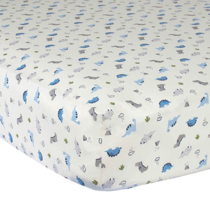Gerber® Dinosaur Cotton Fitted Crib Sheet in Ivory/Blue buybuy BABY