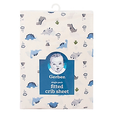 Gerber&reg; Dinosaur Cotton Fitted Crib Sheet in Ivory/Blue. View a larger version of this product image.