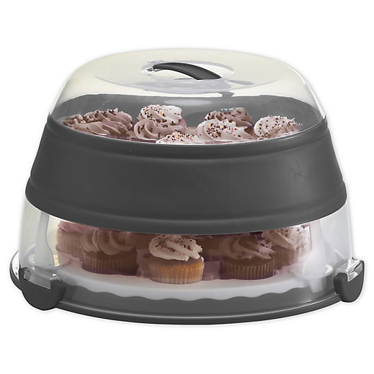 Alternate image 1 for prepworks® Collapsible Cupcake and Cake Carrier in Grey
